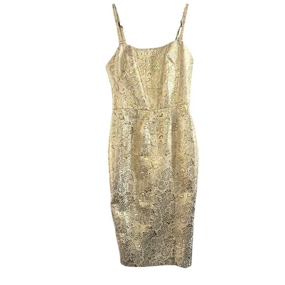 Unique Vintage Dresses & Skirts - UNIQUE VINTAGE x BARBIE Gold Evening Splendor Metallic Brocade Wiggle Dress - S